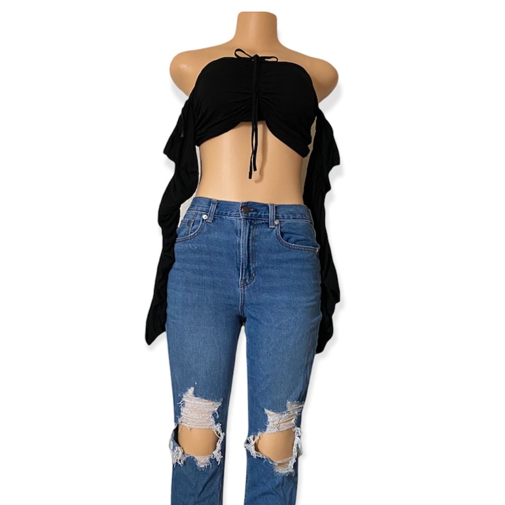 Shein Crop Top w/ Ruched Sleeves size L - Picture 4 of 8